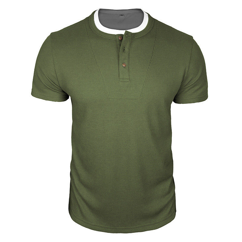 Cobalhaus Waffle Henley Tee – Faux Layered Collar