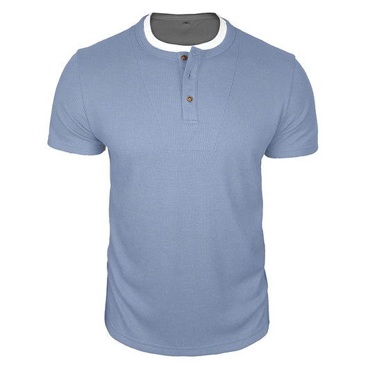 Cobalhaus Waffle Henley Tee – Faux Layered Collar