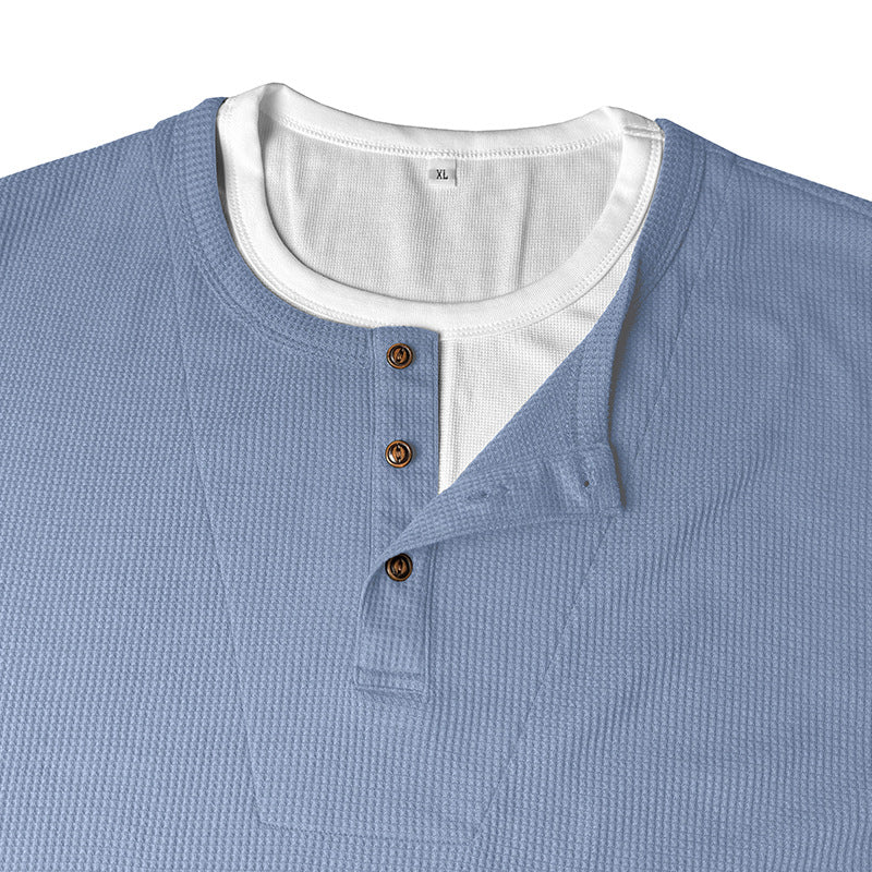 Cobalhaus Waffle Henley Tee – Faux Layered Collar