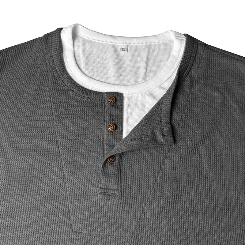 Cobalhaus Waffle Henley Tee – Faux Layered Collar