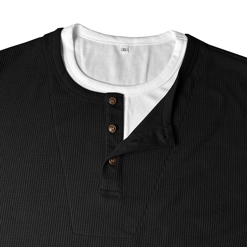 Cobalhaus Waffle Henley Tee – Faux Layered Collar