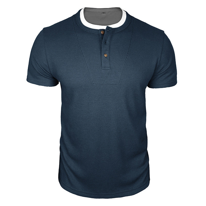 Cobalhaus Waffle Henley Tee – Faux Layered Collar