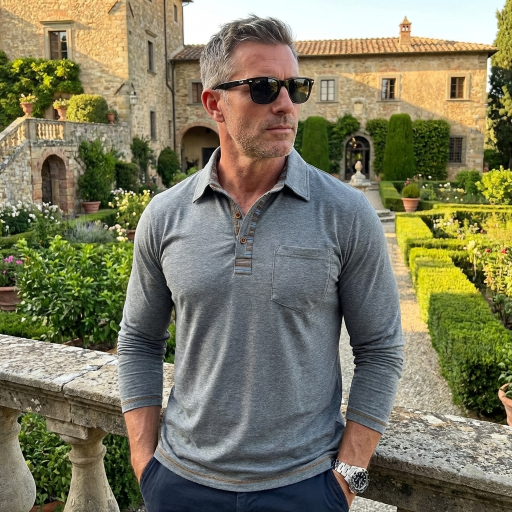Men's Artisan Placket Long-Sleeve Polo